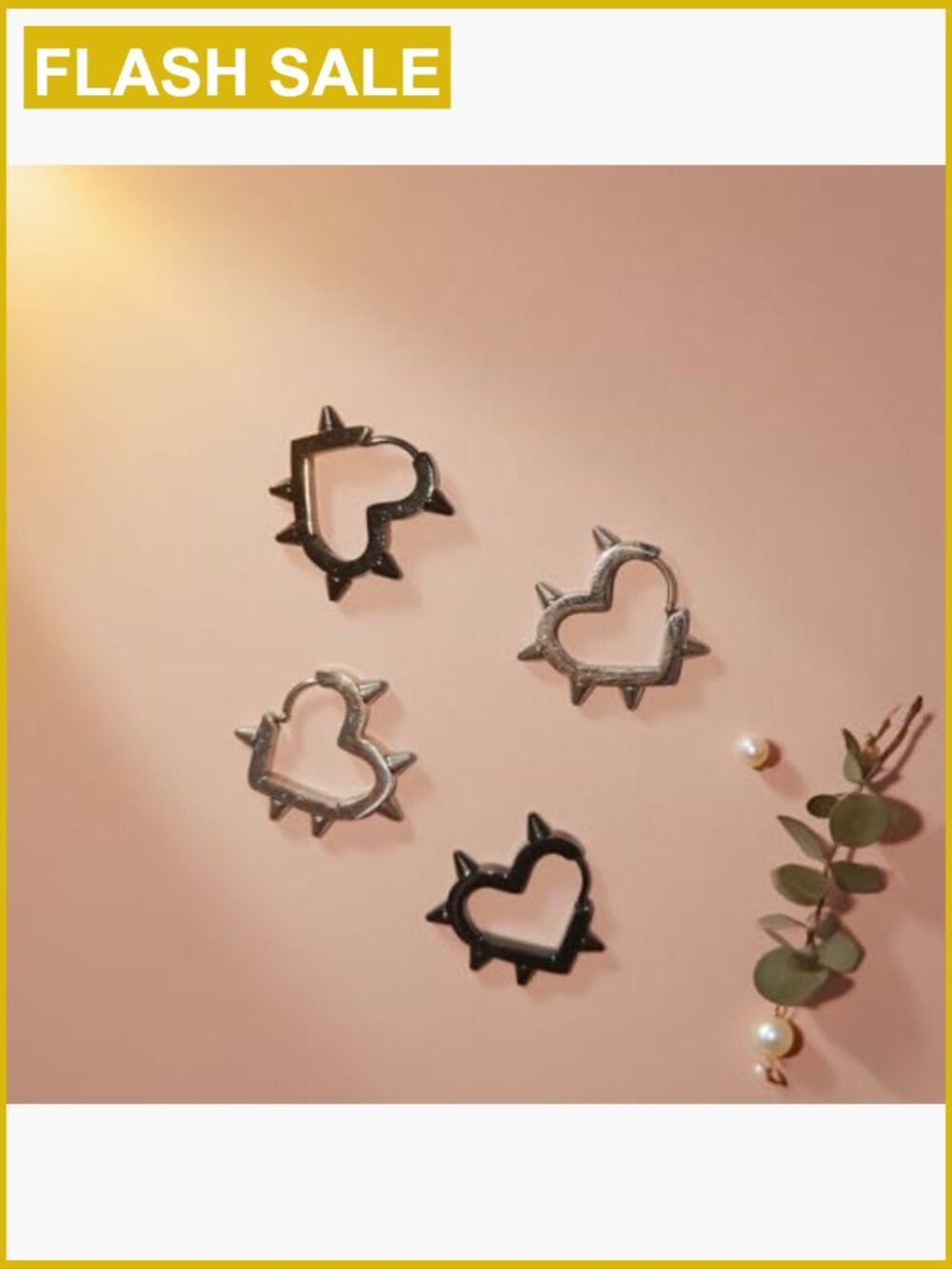 Punk Grunge Earring Set - Gothic Hoop Heart Spike Stud Earrings - Picture 7 of 7
